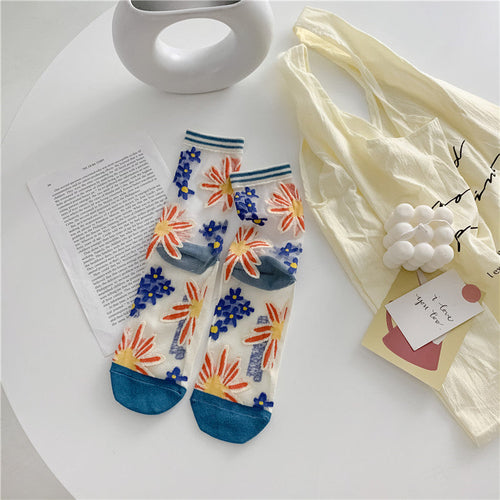 Retro Personality Breathable Glass Silk Socks in Bright Colors