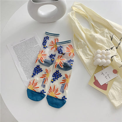 Retro Personality Breathable Glass Silk Socks in Bright Colors