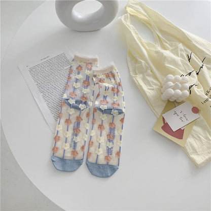 Retro Personality Breathable Glass Silk Socks in Bright Colors