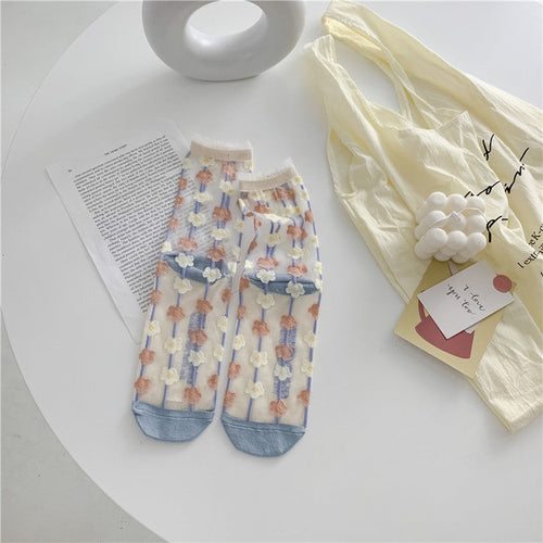 Retro Personality Breathable Glass Silk Socks in Bright Colors