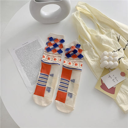 Retro Personality Breathable Glass Silk Socks in Bright Colors