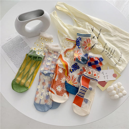 Retro Personality Breathable Glass Silk Socks in Bright Colors