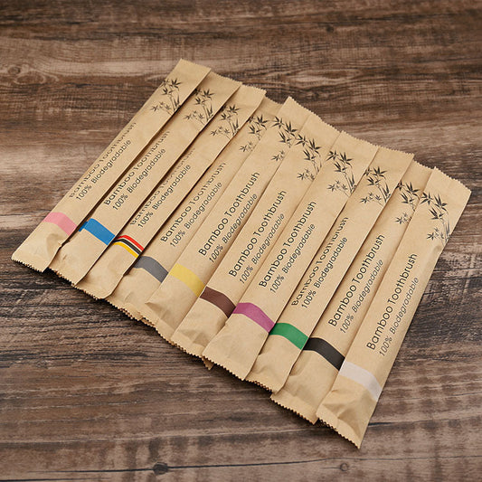 Flat Bamboo Toothbrush in Kraft Paper Bag Eco-Friendly