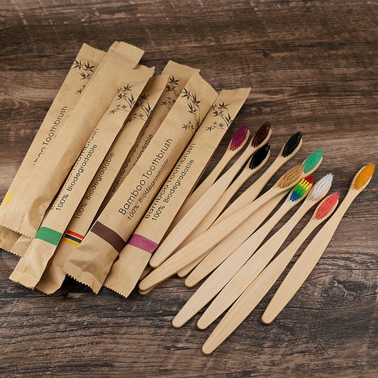 Flat Bamboo Toothbrush in Kraft Paper Bag Eco-Friendly