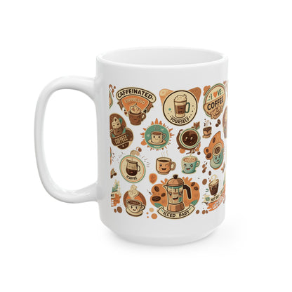 Coffee Stickers Ceramic Mug, (11oz, 15oz) - StyleMZ - Stylemz