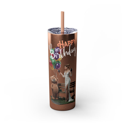 Korea -  Happy Birthday Skinny Tumbler with Straw, 20oz  - StyleMZ