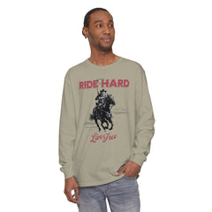 Korea -  Ride hard Unisex Garment-dyed Long Sleeve T-Shirt  - StyleMZ