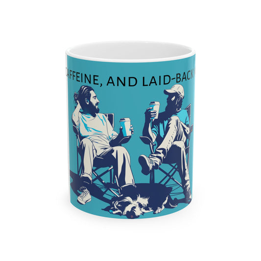 Friends, caffeine, and laid-back moments. Ceramic Mug, (11oz, 15oz) - StyleMZ