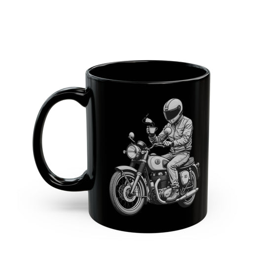 Corea - Taza negra con café y motociclista (11 oz, 15 oz) - StyleMZ 