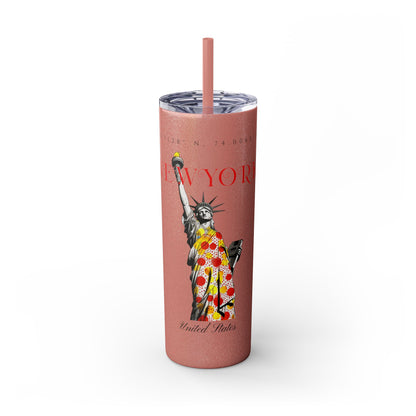 New York Glitter Skinny Tumbler with Straw, 20oz - StyleMZ