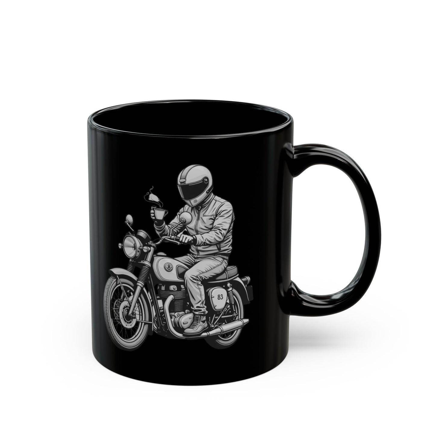 Motorcycle Rider with Coffee Black Mug (11oz, 15oz) - StyleMZ