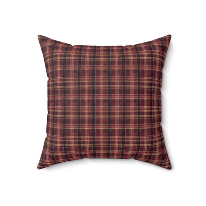 StyleMZ -  Red hues plaid Spun Polyester Square Pillow  - StyleMZ