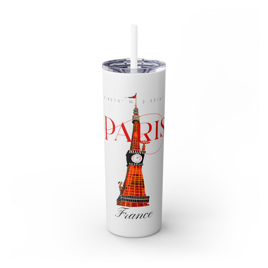 Paris Glitter Skinny Tumbler with Straw, 20oz - StyleMZ - Stylemz