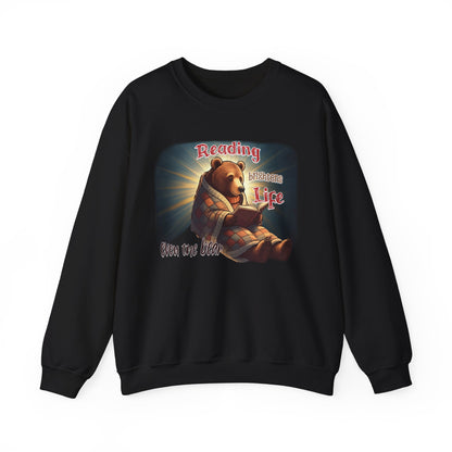 Reading brightens life, even the bear Unisex Heavy Blend™ Crewneck Sweatshirt - StyleMZ - Stylemz