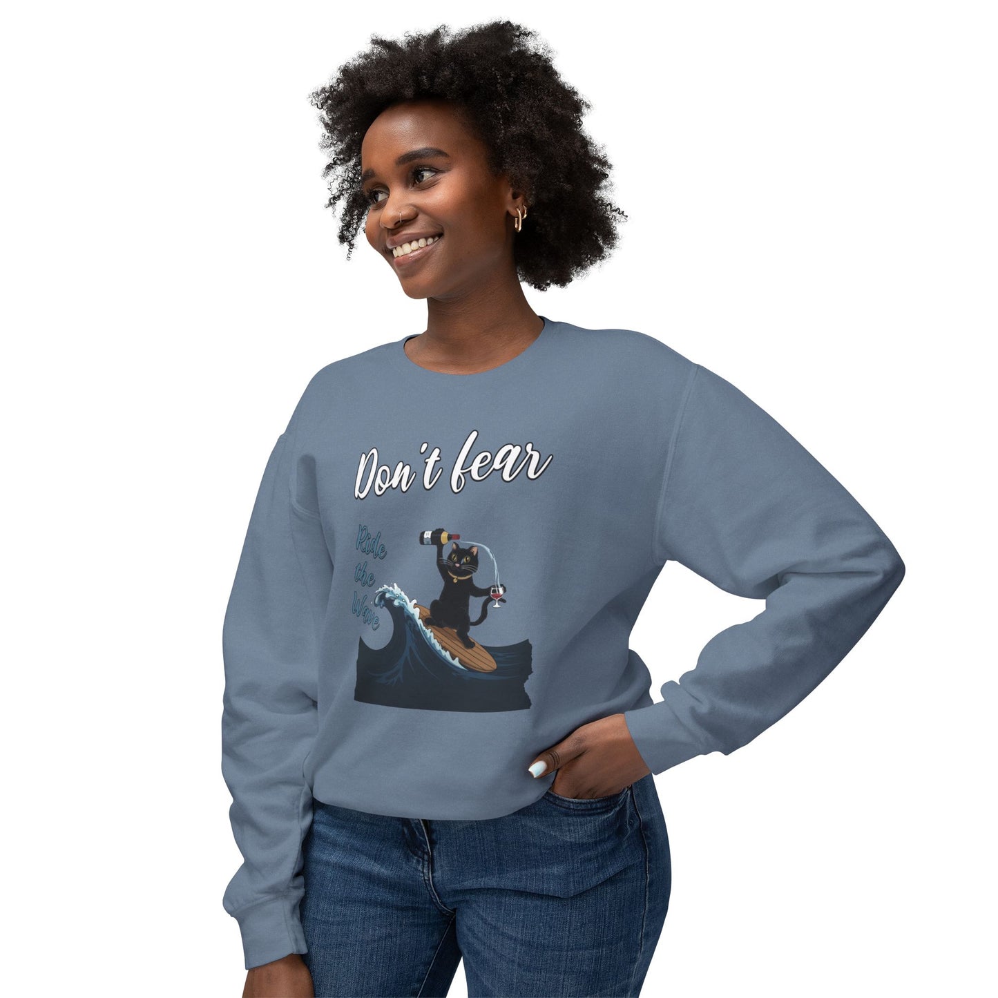 Korea -  Ride with wave Unisex Lightweight Crewneck Sweatshirt  - StyleMZ