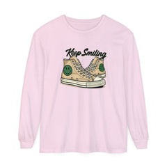 Korea -  Keep smiling Unisex Garment-dyed Long Sleeve T-Shirt  - StyleMZ