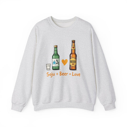 Korea -  Soju + Beer = Love Unisex Heavy Blend™ Crewneck Sweatshirt  - StyleMZ