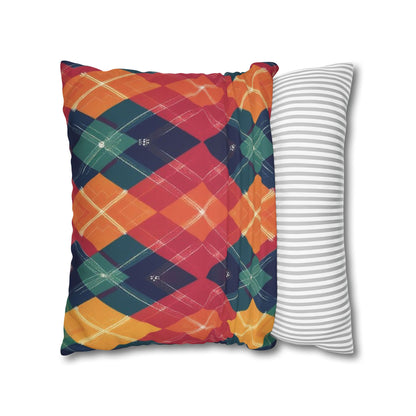 Festive Firelight Plaid Faux Suede Square Pillowcase - StyleMZ