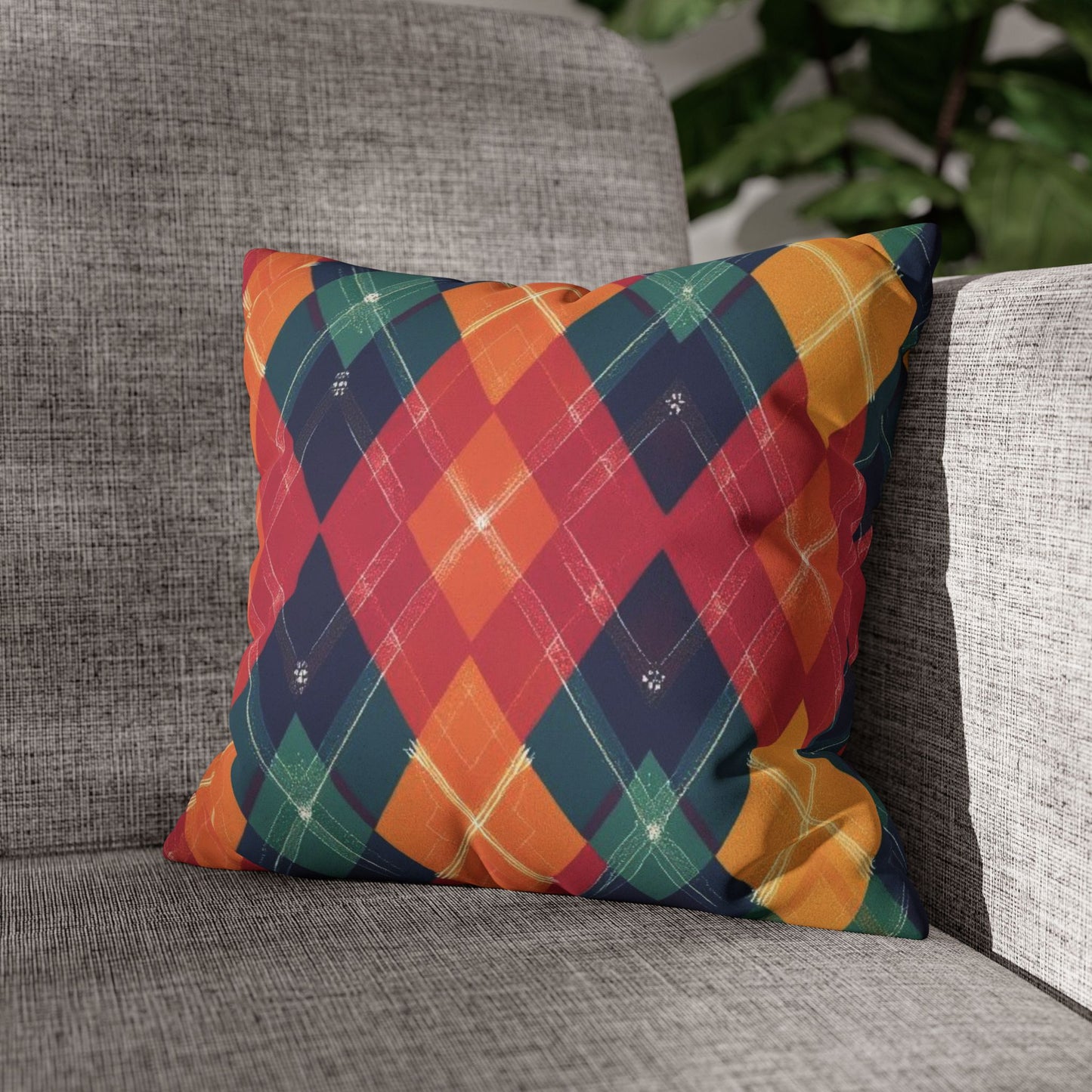 Festive Firelight Plaid Faux Suede Square Pillowcase - StyleMZ