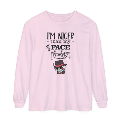 Korea -  I am nicer than my face looks Unisex Garment-dyed Long Sleeve T-Shirt  - StyleMZ