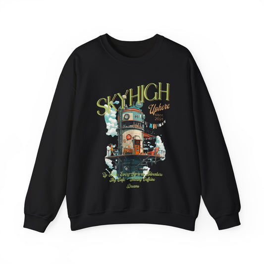 StyleMZ - Sudadera unisex con cuello redondo y mezcla pesada Sky High Cafe - StyleMZ 