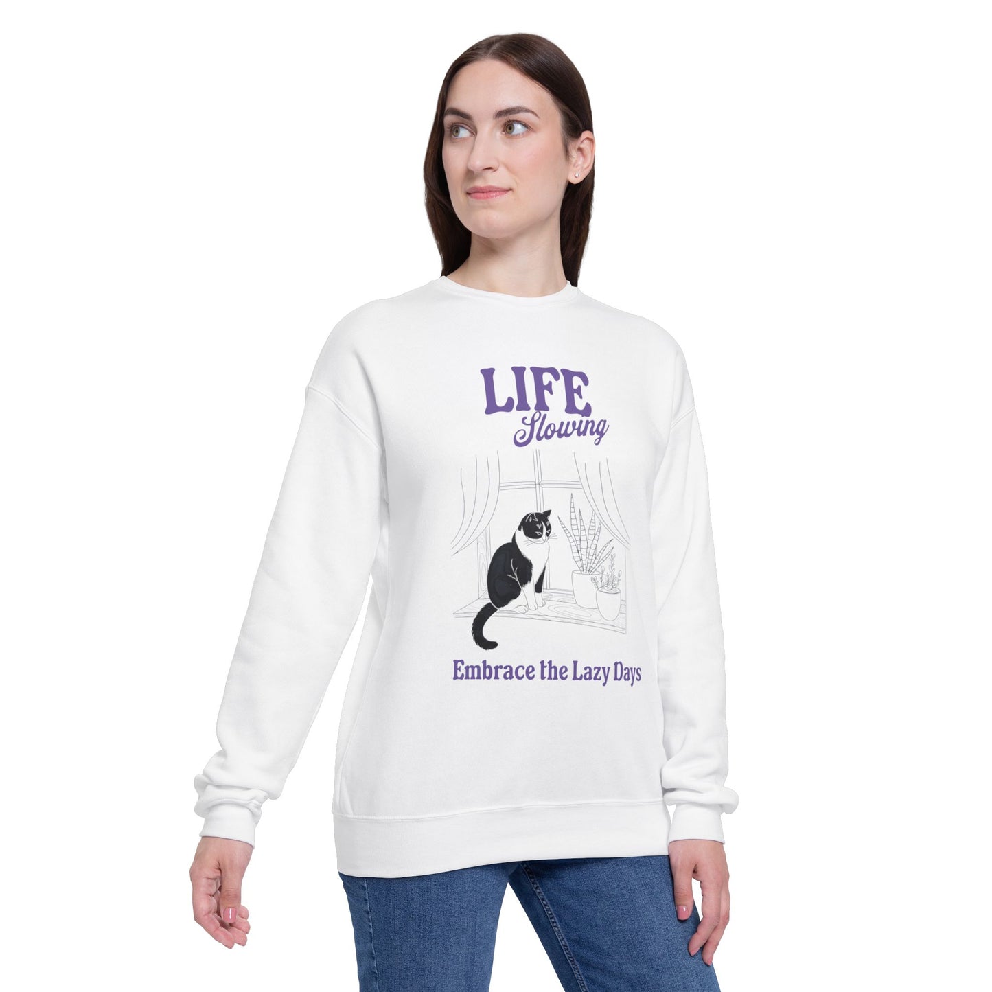 Korea -  Life slowing Unisex Drop Shoulder Sweatshirt  - StyleMZ