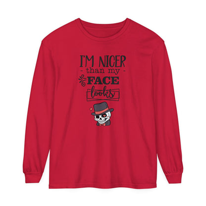 Korea -  I am nicer than my face looks Unisex Garment-dyed Long Sleeve T-Shirt  - StyleMZ