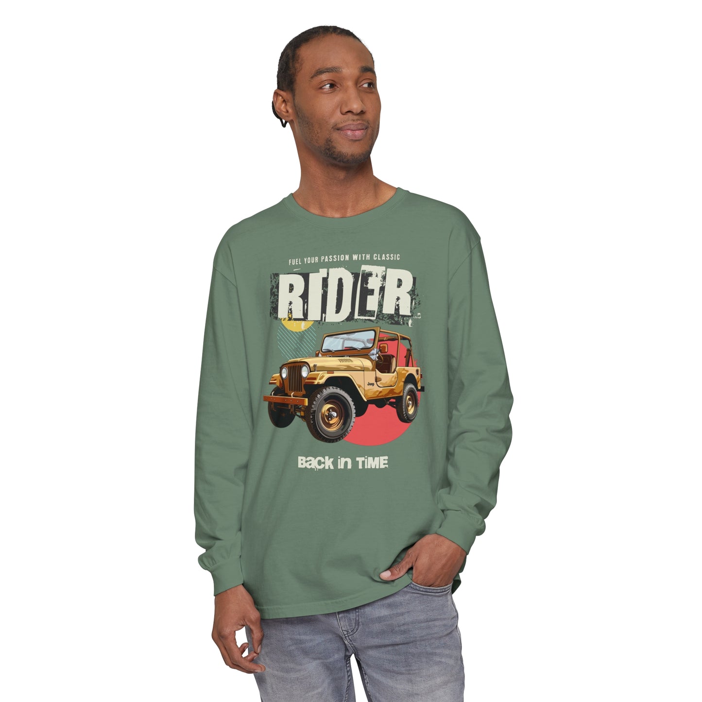 Korea -  Rider Back in Time Unisex Garment-dyed Long Sleeve T-Shirt  - StyleMZ