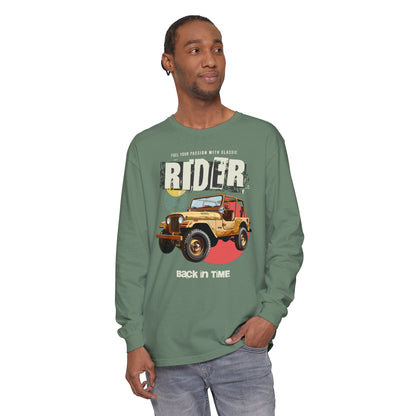 Korea -  Rider Back in Time Unisex Garment-dyed Long Sleeve T-Shirt  - StyleMZ