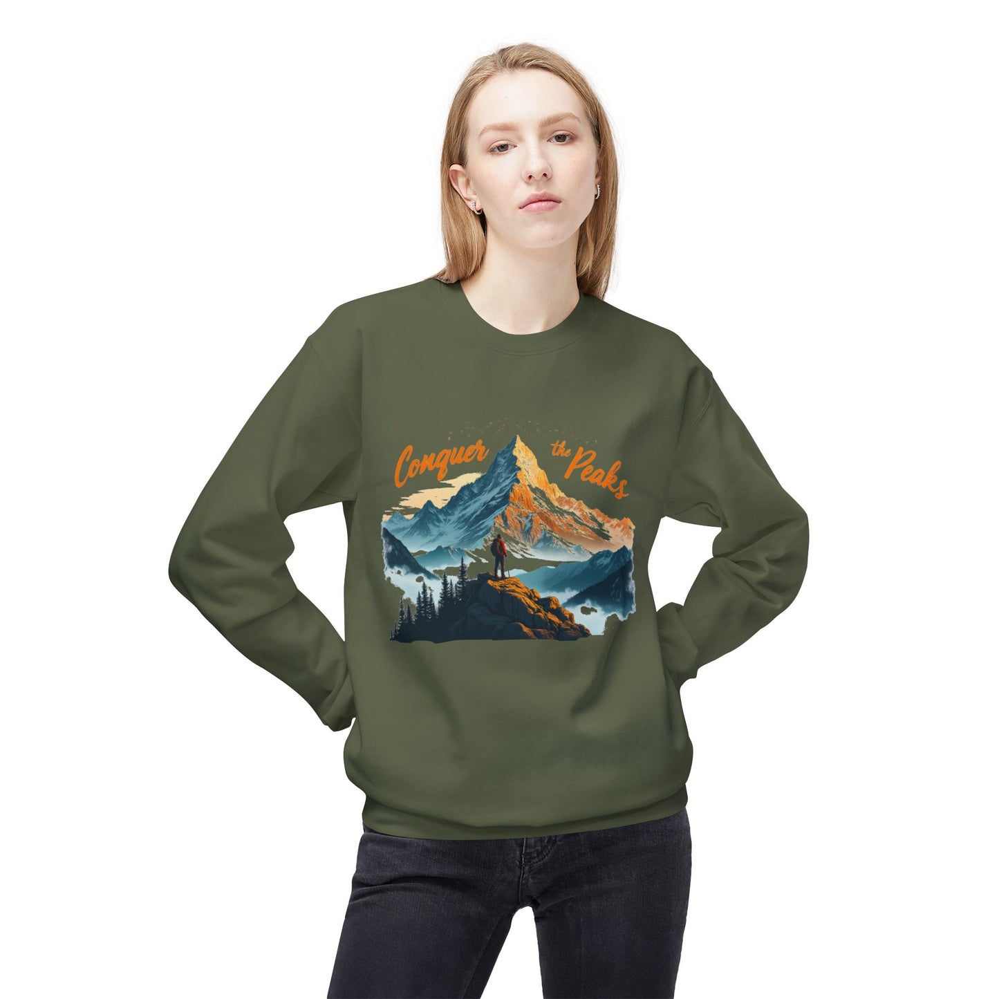 Conquer the peaks Unisex Midweight Softstyle Fleece Crewneck Sweatshirt - StyleMZ