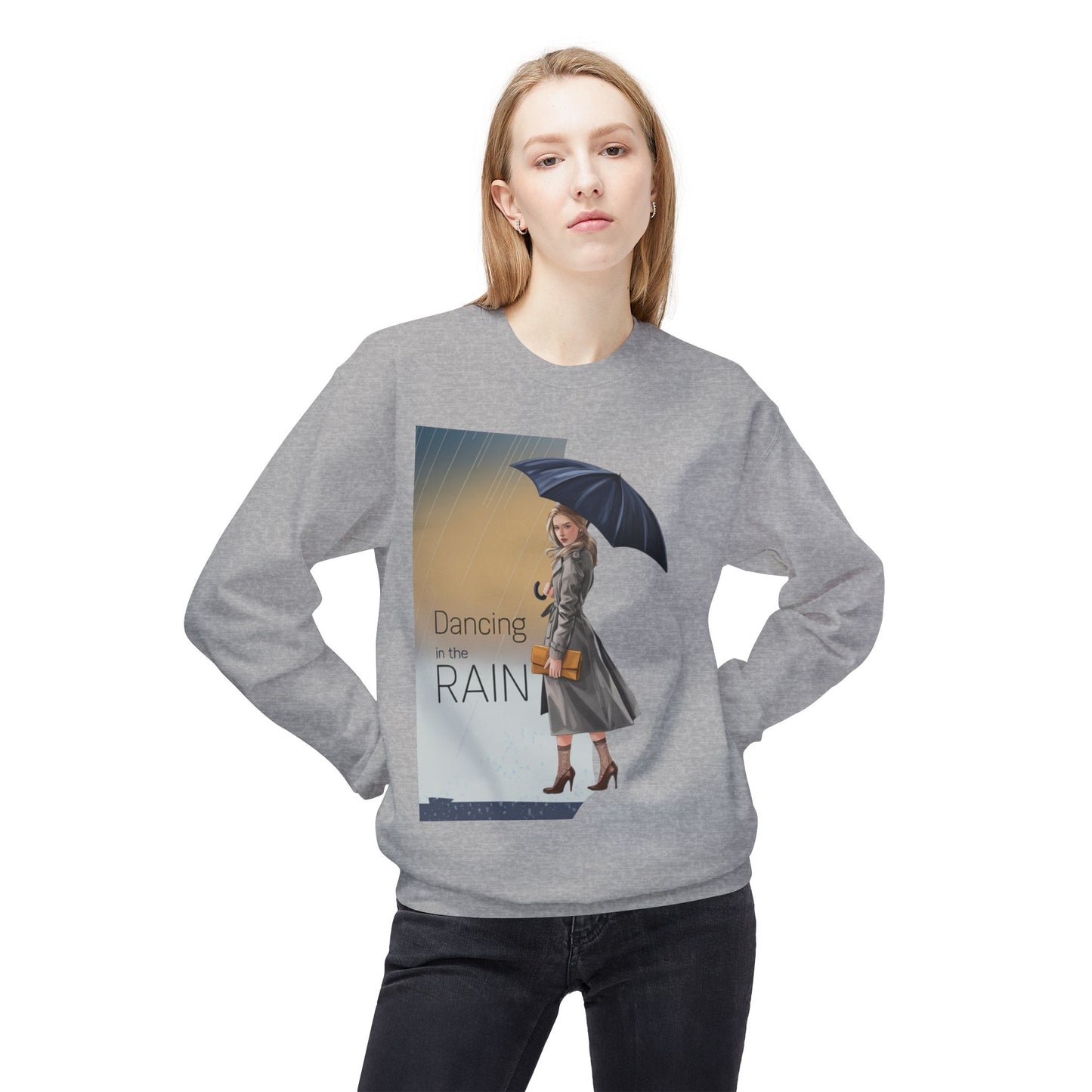 StyleMZ -  Dancing in the rain Unisex Midweight Softstyle Fleece Crewneck Sweatshirt  - StyleMZ