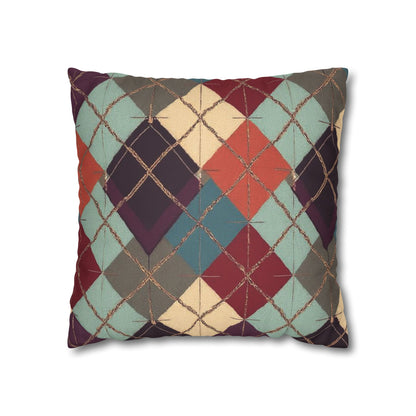 Vintage Harvest Argyle Faux Suede Square Pillowcase - StyleMZ