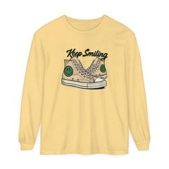 Korea -  Keep smiling Unisex Garment-dyed Long Sleeve T-Shirt  - StyleMZ