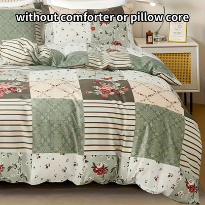 Cozy Pastoral Floral Plaid Duvet Cover Set for Dreamy Bedrooms