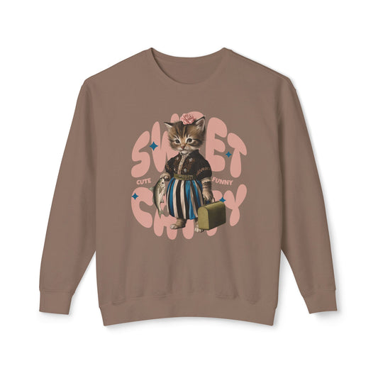 Korea - Sweet Catty Unisex Lightweight Crewneck Sweatshirt - StyleMZ - Stylemz