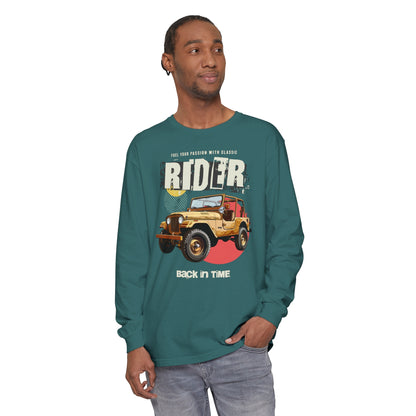 Korea -  Rider Back in Time Unisex Garment-dyed Long Sleeve T-Shirt  - StyleMZ