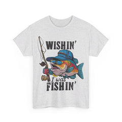 Corea - Camiseta unisex de algodón grueso con el mensaje "Wishing I was fishing" - StyleMZ 