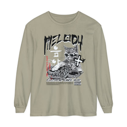 Korea -  DJ Cat Unisex Garment-dyed Long Sleeve T-Shirt  - StyleMZ