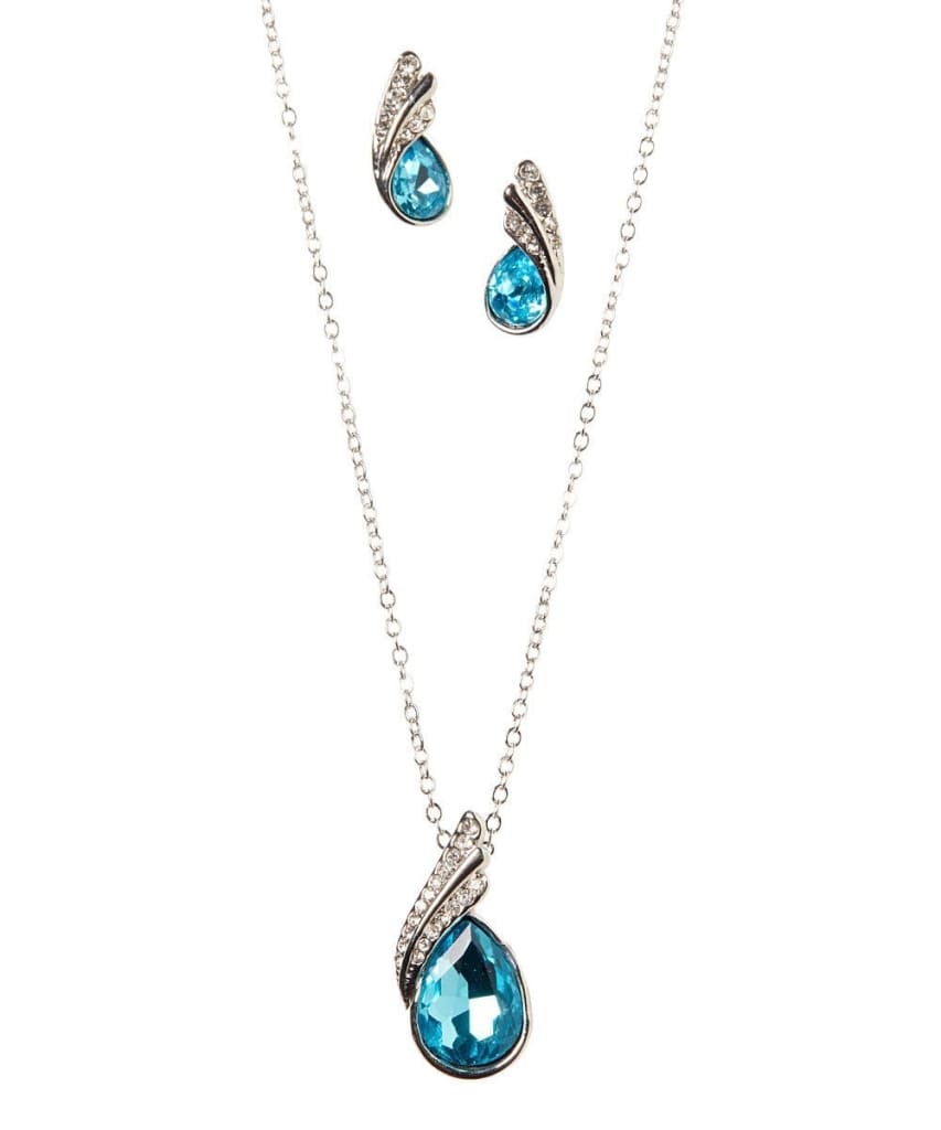 Sea Blue Crystal Necklace Set with Elegant Earrings