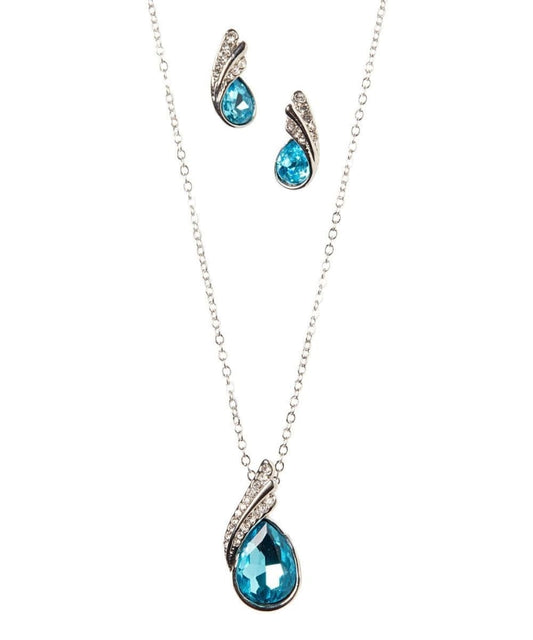 Sea Blue Crystal Necklace Set with Earrings for Elegant Style