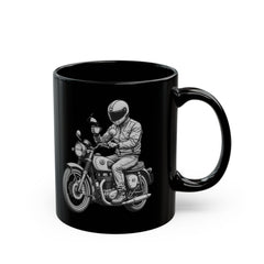 Corea - Taza negra con café y motociclista (11 oz, 15 oz) - StyleMZ 