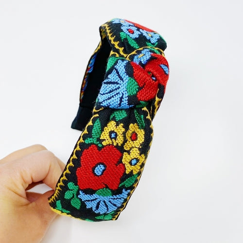 French Floral Embroidered Headband for Stylish Comfort