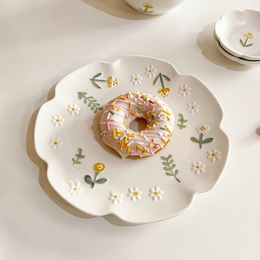 Handpainted Vintage Little Daisy Ceramic Bowl Plate Set