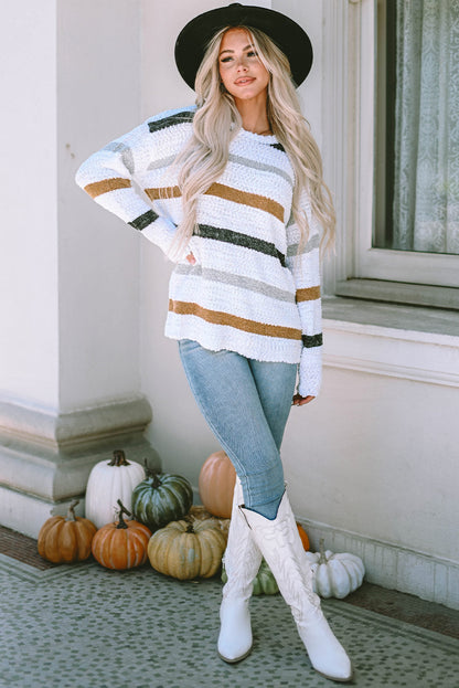 Cora Striped Popcorn Knit Sweater for Stylish Winter Wear