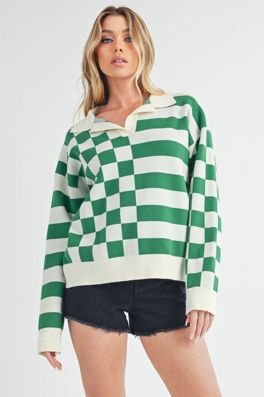 Aemi + Co Striped & Checkered Drop Shoulder Sweater for Chic Style