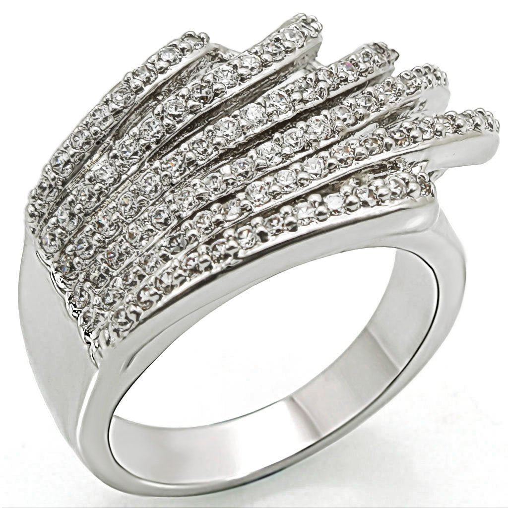 1W018 Rhodium Brass Ring with Clear AAA Grade CZ