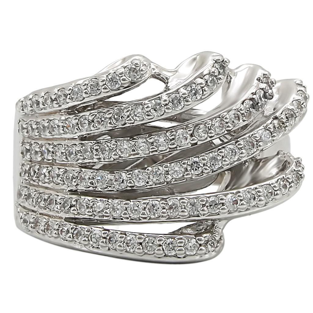 1W018 Rhodium Brass Ring with Clear AAA Grade CZ