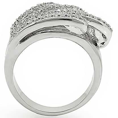 1W018 Rhodium Brass Ring with Clear AAA Grade CZ