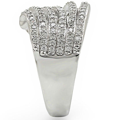 1W018 Rhodium Brass Ring with Clear AAA Grade CZ