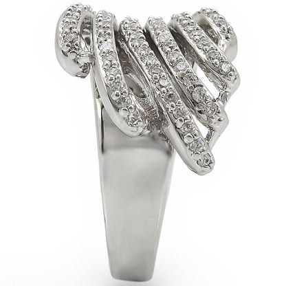 1W018 Rhodium Brass Ring with Clear AAA Grade CZ